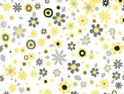 Yellow, Black and Grey Flowers Dots on White - Click Image to Close